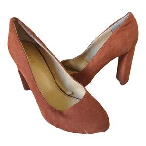 Express Closed Toe Pumps Pitch Light Faux Suede Brown 8 High Block Heel Shoe